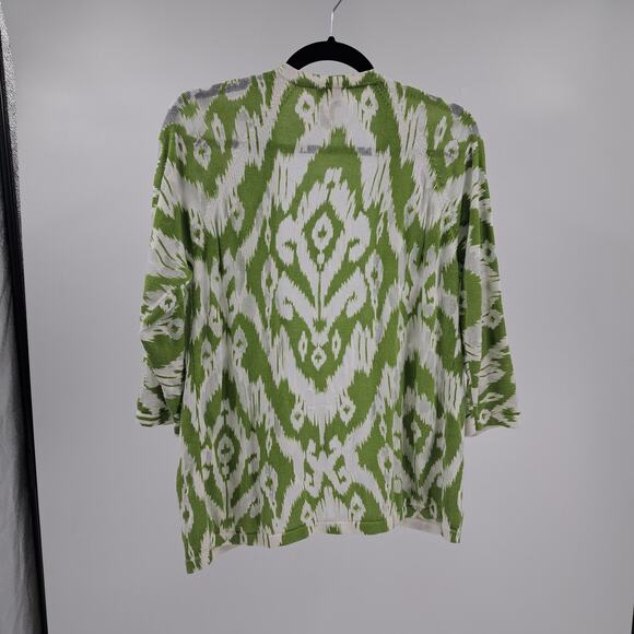 Chico's Tianna Cardigan 1 M Ikat Burnout Open Front 3/4 Sleeve Knit Green White‎ - Picture 7 of 9